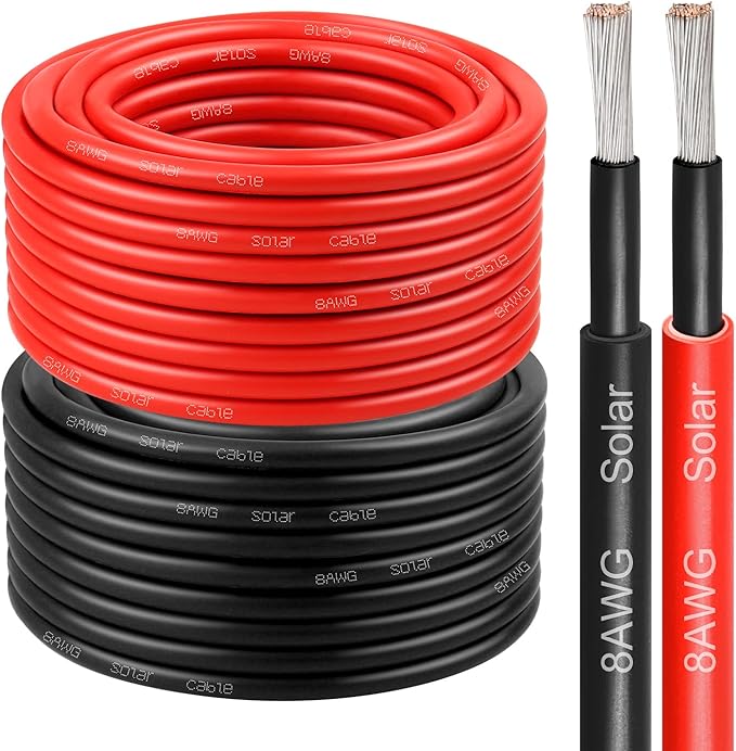 8 AWG Solar Cable 10FT Red + 10FT Black Tinned Copper Wire, 8 Gauge Solar Panel Wire for RV, Automotive, Trailer, Marine, Outdoors