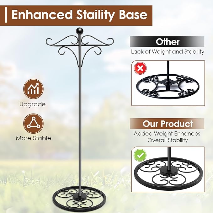 63" Adjustable Shepherd Hook Stand with Round Base Stand for Wind Chime, Bird Feeder, Lantern for Indoor & Outdoor Garden Patio Home Decor. (Double Shepherd's Hook, 63, Inches)