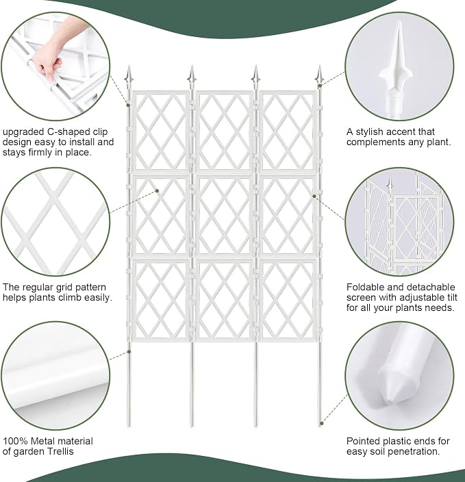 5.25FT Garden Trellis Support Fence,Metal Wall Lattice Climbing Frame for Climbing Plants Outdoor, White Iron Pipe Fence for Potted Plants Indoor for Ivy Vines Vegetable Flower, Patio, Lawn, Yard