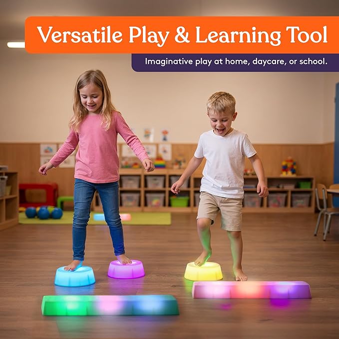 Special Supplies LED Stepping Stones for Kids -Light-Up Balance Blocks- Coordination & Balance for Toddlers & Children- Durable Non-Slip Rubber, Safe Indoor & Outdoor Play