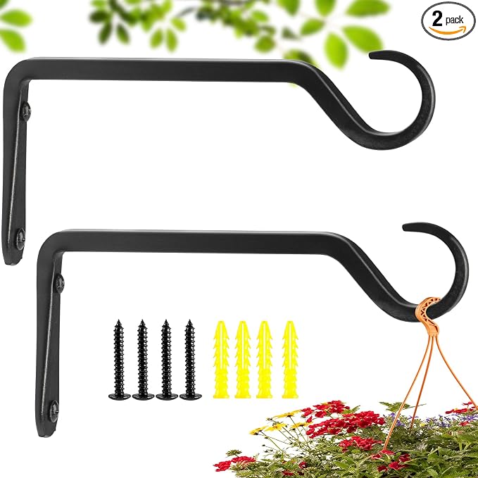 8 inch Plant Hanger, Sturdy Hanging Plant Bracket Outdoor, Hanging Plant Wall Hook Heavy Duty, for Hanging Bird Feeders, Planters, Lanterns, Wind Chimes, Indoor/Outdoor Use, Black, Set of 2