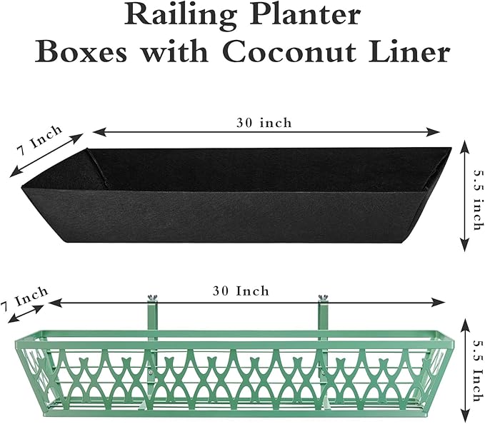 4 Pack 30 Inch Window Boxes Planters Railing Planter Box with Adjustable Brackets & Non-Woven Fabric Plant Grow Bags Deck Railing Planter Boxes Balcony Hanging Flower Box for Outdoor Plants