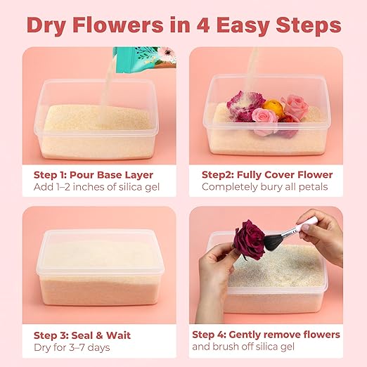 LotFancy 2.5 LBS Silica Gel Flower Drying, Rusable Color Indicating Silica Crystals with Airtight Container and Brush, DIY Wedding Bouquet Preservation Craft Kit