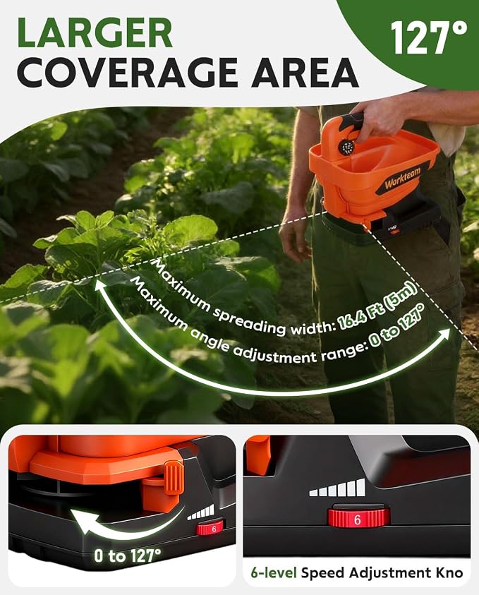 Battery Powered Seed Spreader, Handheld Power Spreader for Lawns, Rechargeable 7.2V Grass Spreader with 8-Level Settings and 3.3L Large Capacity for Snow, Rock Salt, Lawn, Garden