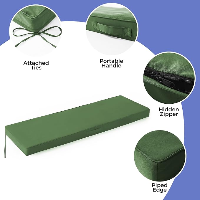 IPYNBAP Outdoor Bench Cushions for Outdoor Furniture, 59x18x3 Inch, Waterproof Bench Pillow, Fade Resistant Long Bench Seat Pads for Garden, Indoor, Porch Swing, Army Green