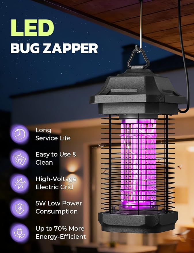 YISSVIC LED Bug Zapper Outdoor, Indoor Bug Zapper, Powerful Electric Mosquito Zapper,LED Fly Zapper Indoor, Mosquito Killer with 5.9ft Power Cord for Home Office Restaurant