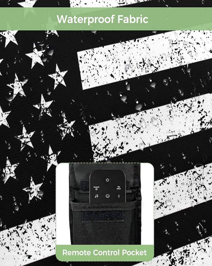 DecorLovee Black Vintage American Flag Outdoor TV Cover 60 to 65 Inches Weatherproof & Waterproof, USA Flag Outdoor TV Enclosure with Remote Control Pocket, Retro TV Screen Protectors for Outside TV