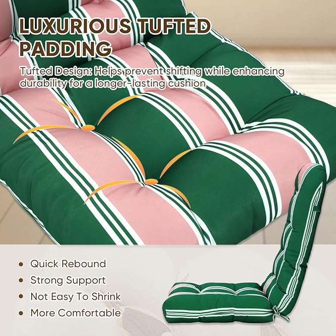 COOS BAY High Back Adirondack Chair Cushions for Outdoor Furniture, 49x20x5 in Water-Resistant Thick Tufted Patio Chair Cushions with Secure Straps, Set of 2, Rosewood Stripe