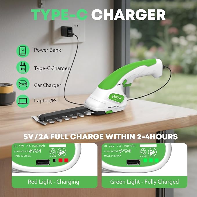 7.2V Hedge Trimmer Cordless | 2-in-1 Handheld Electric Shrub Trimmer & Grass Shear with Pruning Shears | 3.0Ah Lightweight Rechargeable Battery Powered for Garden, Yard, Lawn