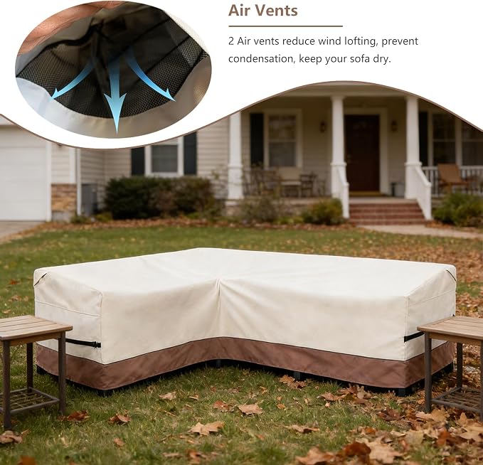 okcool Outdoor Sectional Cover,L-Shaped Patio Furniture Covers for 6-Seater Outdoor Sectional Furniture Couch 85"(110''L) x 32''D x 31''H, Beige & Brown