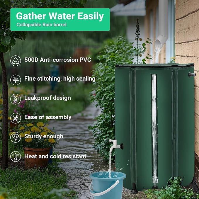 FAMIROSA 100 Gallon / 378L Collapsible Rain Barrel, Foldable PVC Rain Barrels to Collect Rainwater from Gutter, Portable Water Storage Tank Container with Spigot, Water Catcher Collector Green
