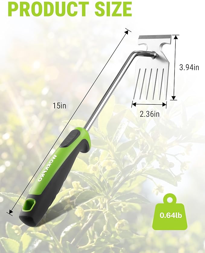 WORKPRO 15-Inch Weed Puller Tool, 6-Tine Heavy Duty Deep Root Remover for Dandelion, Stainless Steel Hand Weeder with Ergonomic Soft Grip, Ideal for Lawn, Garden, and Yard