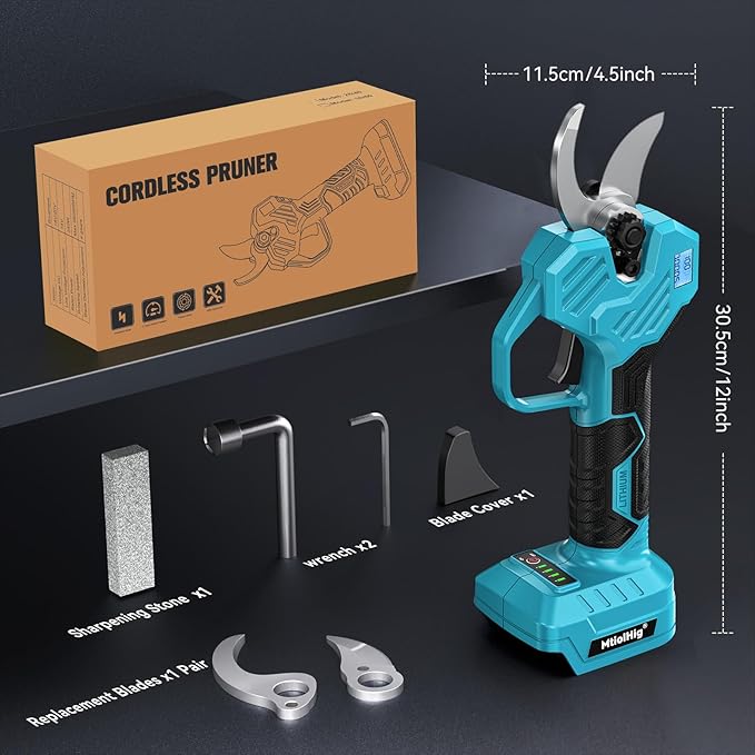 MtiolHig Cordless Electric Pruning Shears: 1.5-2 Inch Portable Pruning Shears Compatible with Makita 18V - Garden Pruners Tool with LCD Display