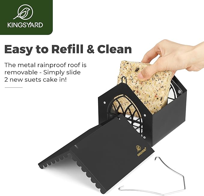 Kingsyard Double Upside Down Suet Feeder with Weatherproof Roof, All Metal Suet Feeders for Outdoors Hanging, Great for Downy Woodpecker Nuthatch Chickadee, Black