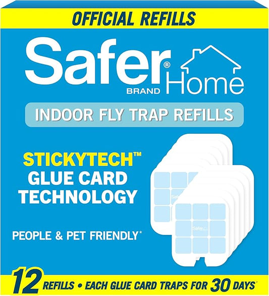 Safer Home Flying Insect Trap Refills, Plug-in Fruit Fly Trap for Indoors | Flying Insect, Moth, & Gnat Trap, Fruit Fly Killer, Fly Catcher, 24/7 Catch, Chemical-Free, 12 Glue Cards, SH512