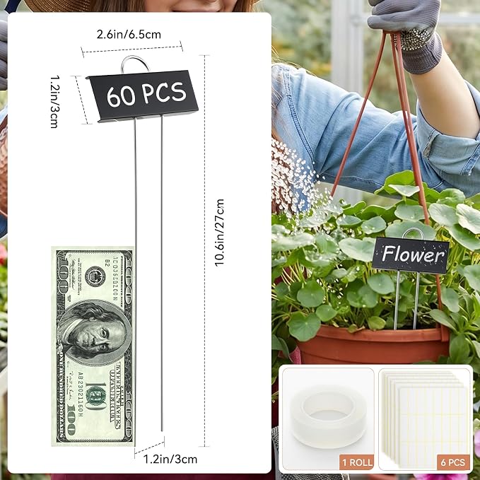 Greaner Black Plant Tags 60 Packs, 10.6 Inch Tall Garden Labels Outdoor Waterproof, Plant Tags for Outdoor Garden Waterproof with Permanent Marker and PET Film