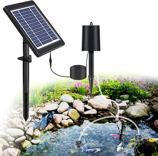 Lewisia 4W Solar Pond Aerator Air Pump Kit with Air Hose and Bubble Stones 3 Working Modes Bubble Oxygenator