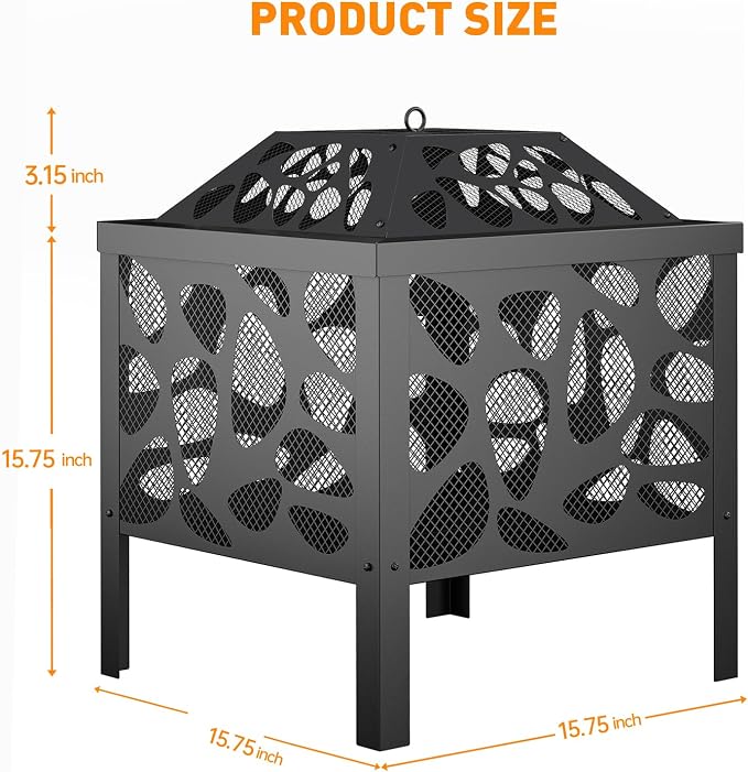 15.7 inch Small Fire Pit for Outside, Outdoor Wood Burning Fire Pit | Anti-Spark Mesh Guard, Small Bonfire Pit ,Firepit Bowl for Patio Camping Backyard Deck Picnic Porch