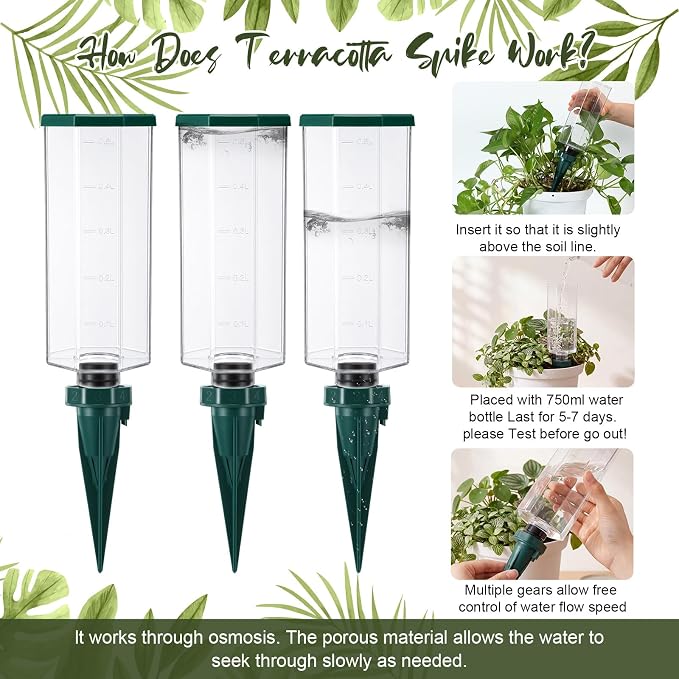 Yungyan 4 Sets Plant Watering Devices with Self Watering Spikes Self-Watering Device for Plants Plastic Plant Waterer Devices with Adjustable Control Valve Switch Indoor Outdoor