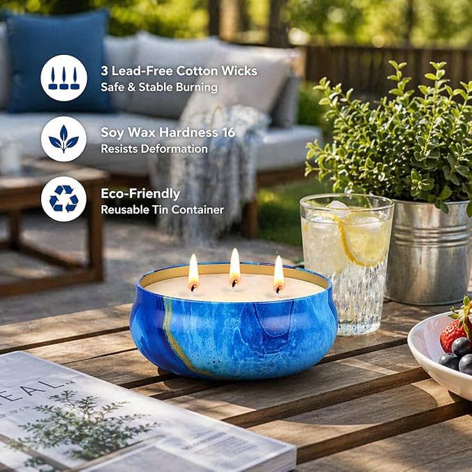 55oz Large Citronella Candles Outdoor,Soy Wax Tin Candles for Patio 3 Wick Up to 270 Hours Burning,Scented Jar Candle for Home,Lemongrass Candle Bulk for Outside Patio Garden Balcony Camping BBQ