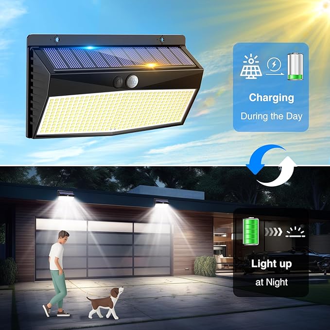 5 Pack 368 LED Solar Lights Outdoor Motion Sensor, Solar Fence Light with 3 Lighting Modes, Solar Powered Security Lights Waterproof for Outside Yard Wall Garden Backyard Step Garage