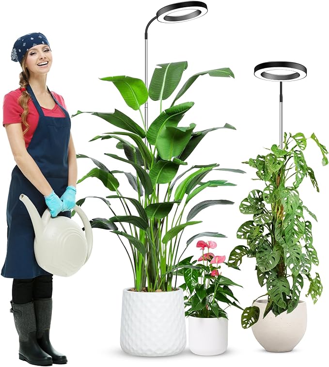 wolezek Grow Lights for Indoor Plants Full Spectrum, 80 LEDs 3 Colors Grow Light, 65in Plant Lights for Indoor Growing with 360°Gooseneck, 6/12/16H Timer, 5 Brightness, Height Adjustable, Black Pair