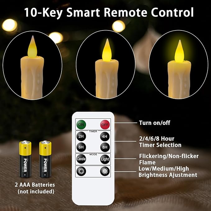 KSWING Upgraded Real Wax LED Flameless Taper Candles with Remote, 6 PCS Ivory Dripping Candlesticks Battery Operated 3D Flickering - 9.6" Long Realistic Fake Candle Sticks for Home/Wedding/Xmas Decor