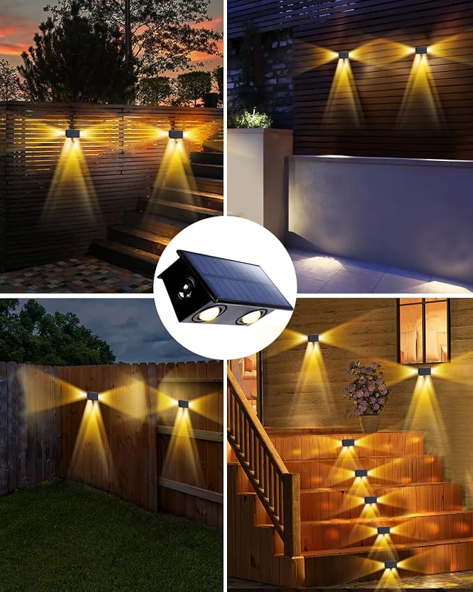 Solar Step Lights (Warm, 3Sides-4Pack) | Solar Powered, Outdoor Steps