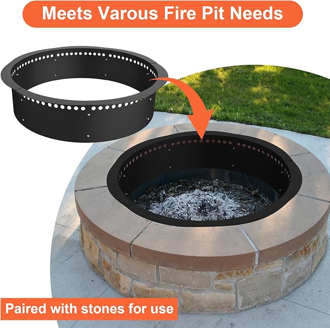 Smokeless Fire Pit Ring, 40 inch Outer/36 inch Inner Heavy Duty Large Solid Steel Firepit Liner for Outside Wood Burning, DIY Campfire Ring Above or In-Ground for Outdoor