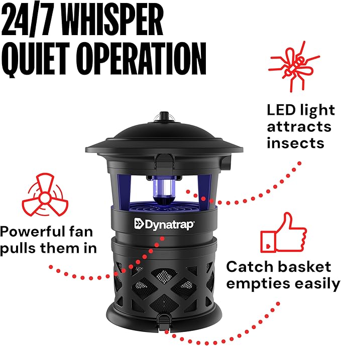Dynatrap DT2030SR Fly Traps Outdoor - Mosquito & Flying Insect Killer for 1 Acre – Kills Mosquitoes, Flies, Gnats, Wasps - Bug Zapper Alternative - Black