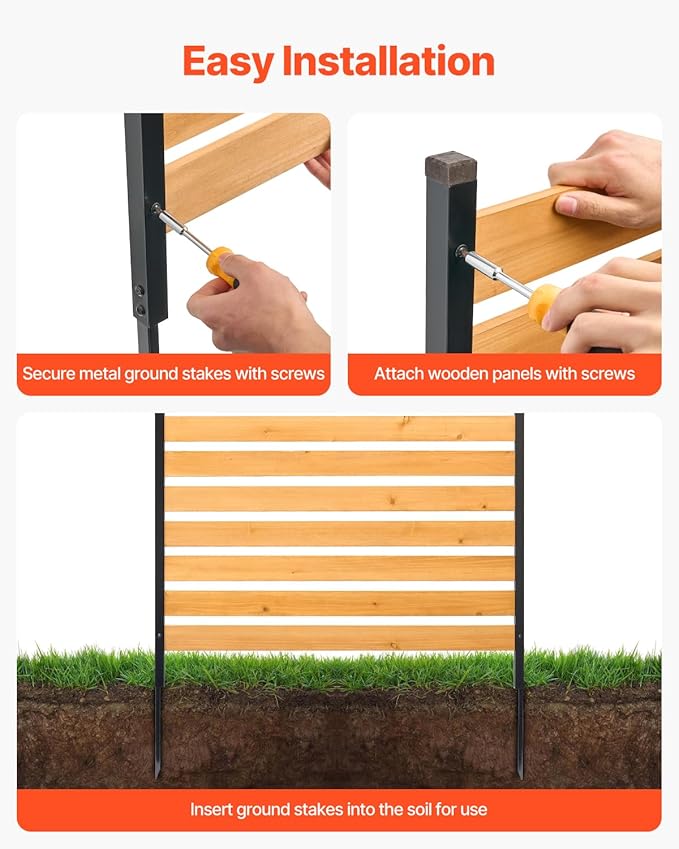 VEVOR Wood Privacy Fence, 39" W x 61" L, 1-Panel Air Conditioner Fence Screen, Pool Equipment Enclosure with Metal Stakes, Easy DIY Installation, Outdoor Trash Can Hider for Garden Decoration