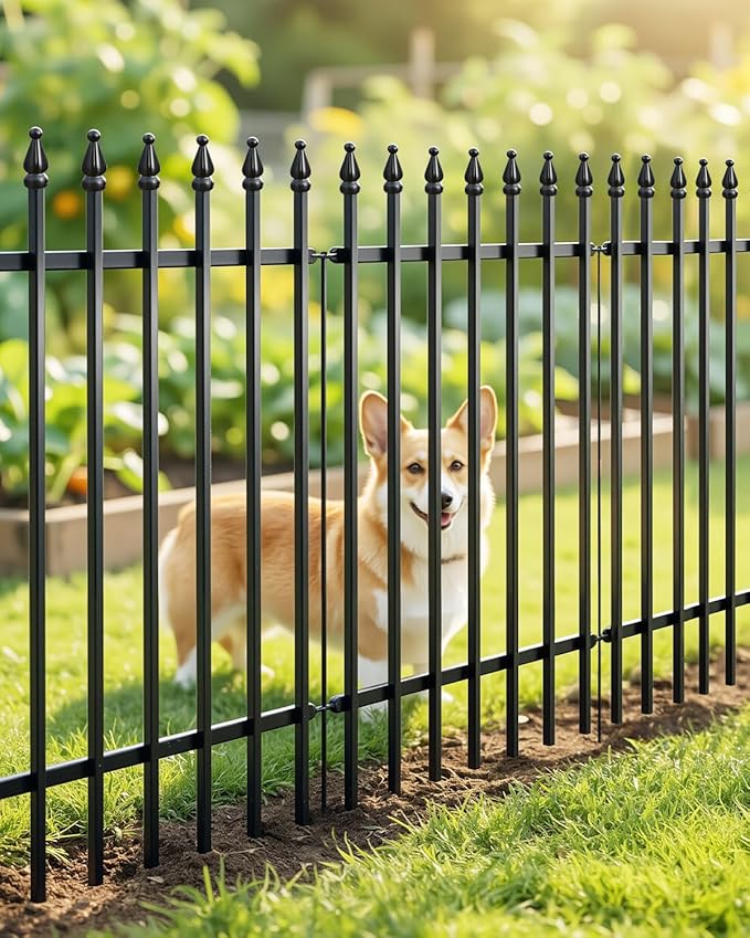 ARIFARO Metal Garden Fence 32" H x 24" W (5 Pack, Length 10 ft), No Digging Decorative Garden Border Fence, Rustproof Black Garden Fence Panels for Yard, Flower Bed, Patio, Dog Animal Barrier