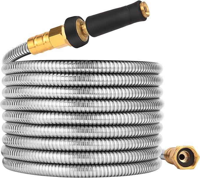 Rosy Earth Metal Garden Hose 25 FT - 304 Stainless Steel Water Hose 25 FT - Expandable Short Flexible Garden Hose,no Kink Explosion, no Bite