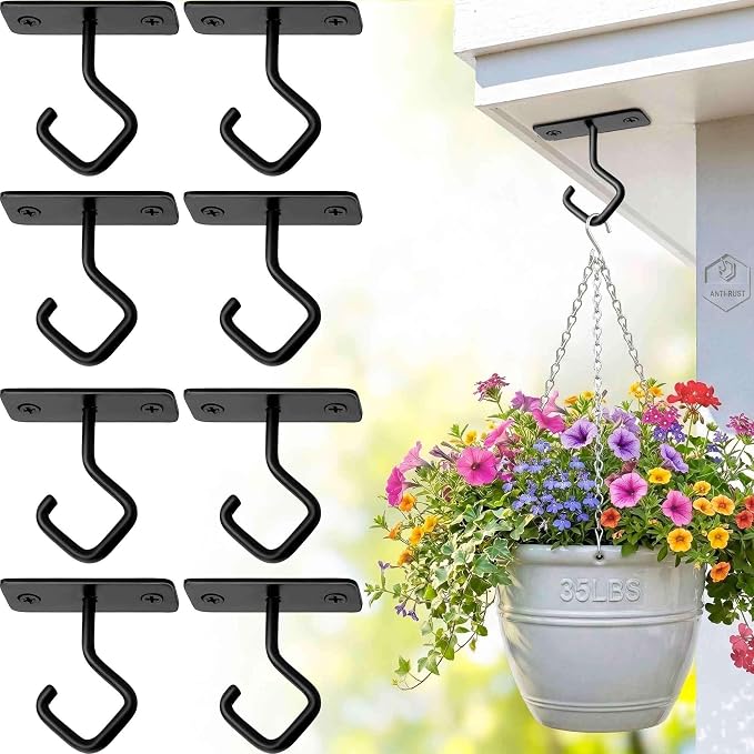 Lifyzoon Ceiling Hooks for Hanging Plants - 2.5 Inch Iron Plant Bracket 8 Pack, Metal Plant Hanger Wall Hooks for Plants, Lanterns, Light, Wind Chimes, Indoor&Outdoor Decoration Black