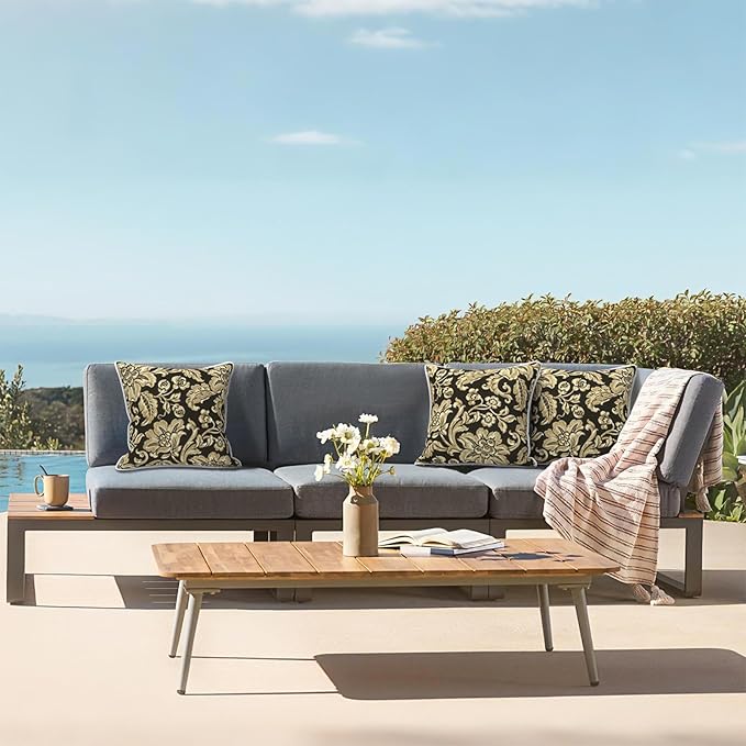 LVTXIII Set of 2 Patio Throw Pillows Waterproof 16"x16" Fade Resistant Outdoor Throw Pillows with Inserts, Fluffy Decorative Garden Toss Pillow Cushions for Home Patio Coach Sofa Use, Jacobean Black