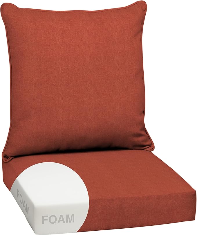 Arden Olefin Outdoor Foam Deep Seat Cushion Set, 24x24, Premium High-Density Foam, Never Flattens, Weather-Proof for Patio Chair Sofa Couch, Sedona Woven Texture