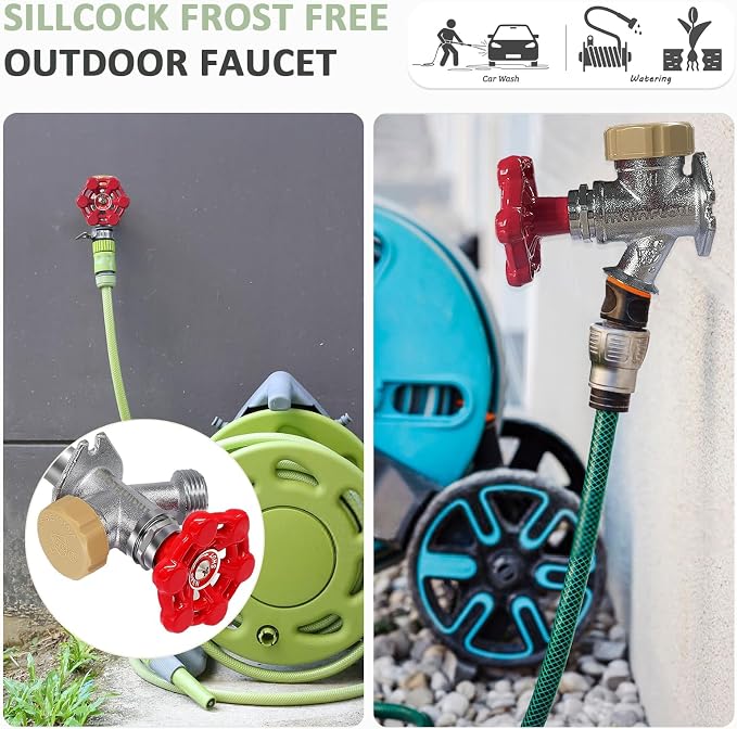 8 inch Anti-Siphon Frost Free Sillcock, No Lead Brass Frost Proof Outdoor Faucet Bib with Backflow Preventer, 1/2" Push-to-Fit Connector X 3/4 Inch Hose Bibb Frost Free Spigot