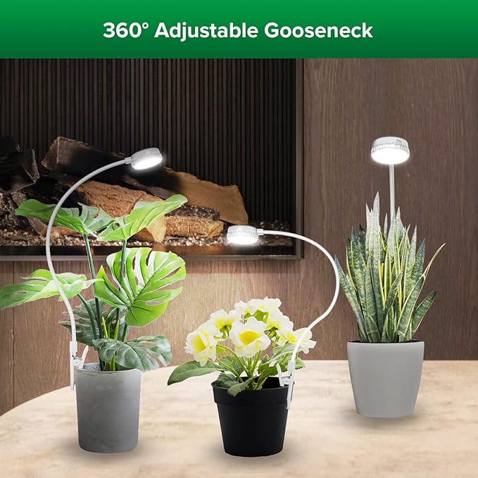 SANSI Grow Lights for Indoor Plants, Pot Clip LED Plant Lights for Indoor Growing, Full Spectrum, Plant Lamp with 4-Level Dimmable, Auto On Off 3 6 12 Hrs Timer for Succulents, Small Plant, White, 5V.