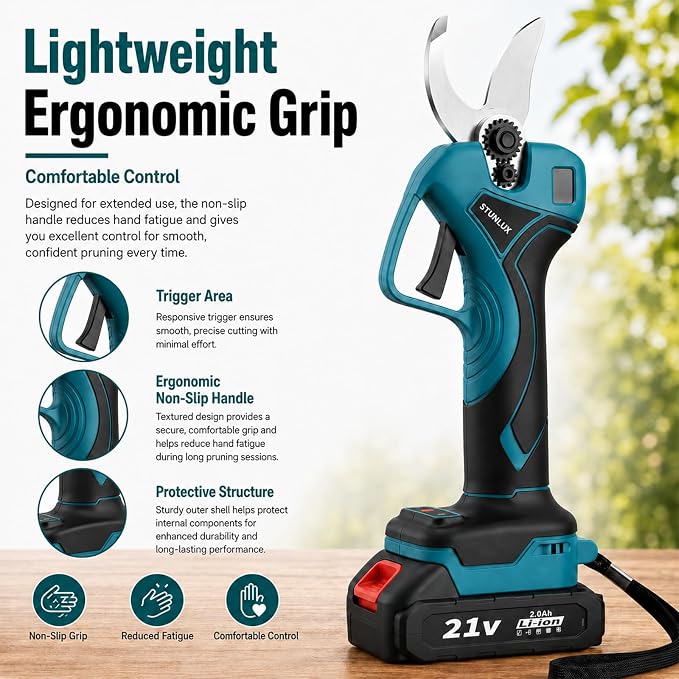 Electric Pruning Shears Cordless, 1.6" Cutting Diameter Brushless Motor Pruner with 2×2.0Ah Rechargeable Batteries, SK9 Blade, Battery Powered Tree Branch Cutter for Garden