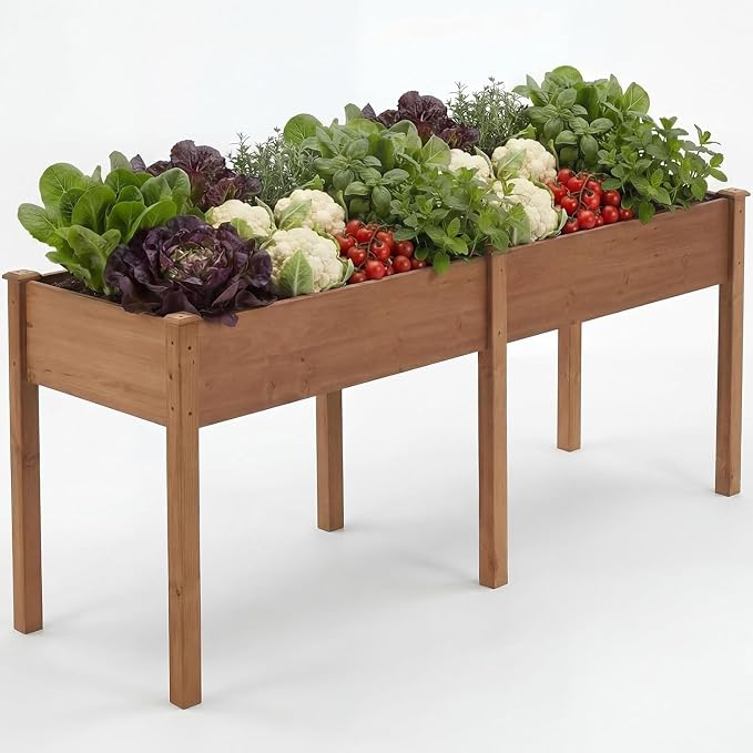 Simple Deluxe Raised Garden Bed with Legs, 72 x 23 x 30 Inch Wooden Planter Box with Liner, Elevated Outdoor Garden Box for Patio, Balcony & Backyard Use, Brown