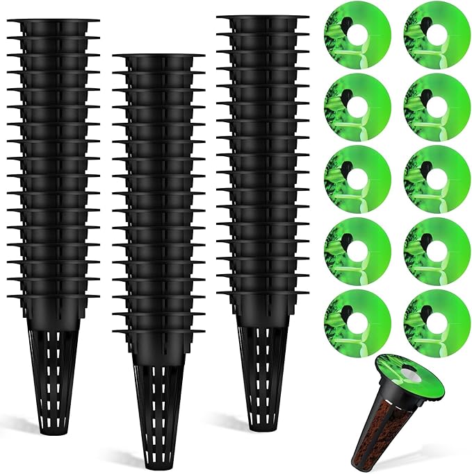 Cunhill 100 Pcs Hydroponic Growing Kit Include 50 Pcs Plant Replacement Basket Containers and 50 Pcs Seed Pot Label Compatible with Hydroponic Growing System(0.5 Inch,Black)