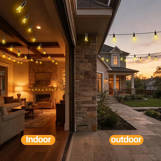 Solar Lights Outdoor Patio Lights: S14 15M 50FT Solar Powered Remote Control 3 Light Modes Dimmable Solar Waterproof Light - Shatterproof Bulbs - Camping Backyard Garden Deck Outside Yard