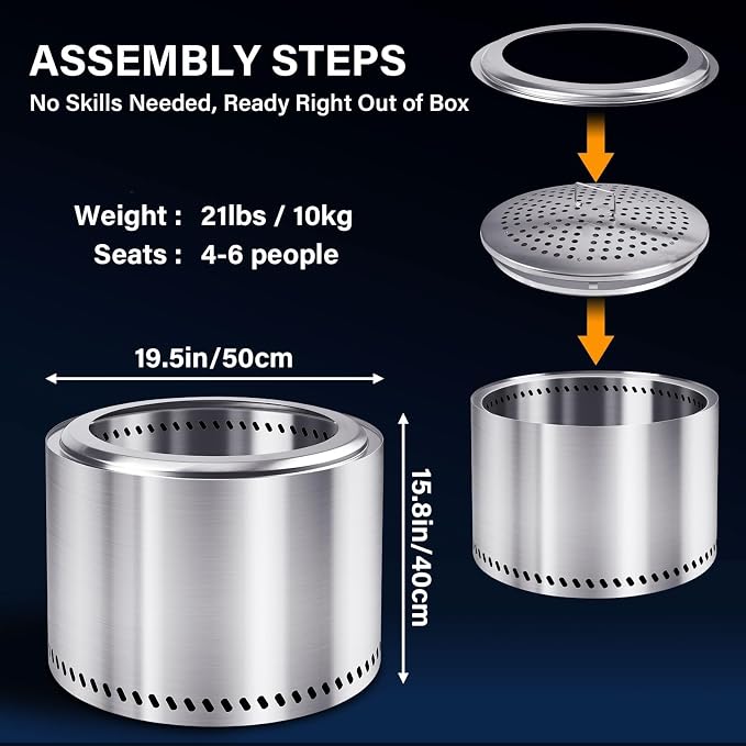 HGD 20 Inch Smokeless Fire Pit Outdoor, Stainless Steel Wood Burning Stove Firepit with Ash Pan, Portable Fire Pit for Backyard Patio Garden Picnic, BBQ Bonfire Stove