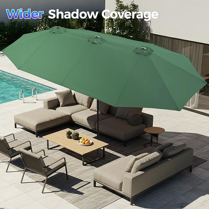 SUPERJARE 13FT Outdoor Umbrella for Patio, Double sided Pool Umbrellas with Fade Resistant Canopy, Large Table Umbrella for Deck, Market, Backyard - Forest Green