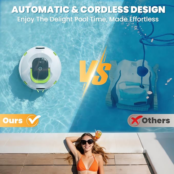 Y20 Cordless Robotic Pool Cleaner, Automatic Pool Vacuum for Above Ground & Inground Pool, 120 Min Runtime, Auto-Parking, Lightweight, Powerful Robot up to 1100 sq.ft
