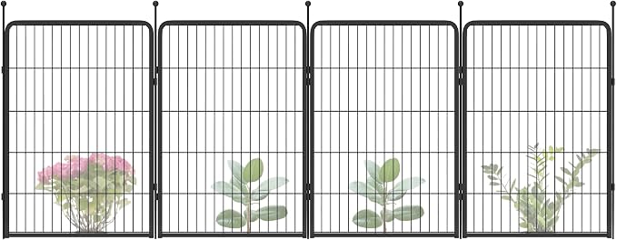 FXW Garden Fence Outdoor for the Yard – 40in(H) x 9.1ft(L) Heavy Duty Metal Animal Barrier for Dog, No Dig Decorative Dog Fence, 4 Panels, Black