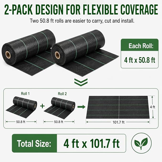 4 FTX100 FT Weed Barrier Fabric Heavy Duty, 4.23oz Landscape Fabric, with 60pcs U-Shaped Landscape Fabric Staples and 60pcsGarden Stakes Gaskets, 1 Shears