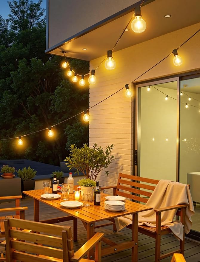 Larkvue 100FT(4x25FT) Solar String Lights Outdoor with Remote, Waterproof Dimmable 3 Modes Patio Light with 40+3 LED G40 Bulbs for Camping Porch-Black