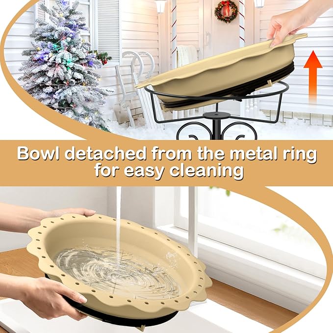 Heated Bird Bath for Outside Winter, Powerful 100W Thermostat Control Heated Bird Baths for Outdoors with 5-Prong Metal Stake, Heated Birdbath Water Heater for Garden Yard Patio Lawn (Khaki)