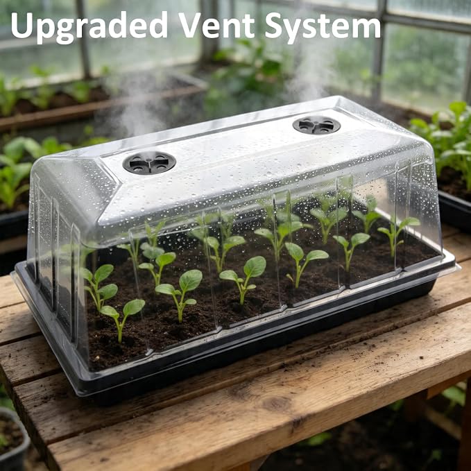 5 Pack 1020 Plant Tray with Tall Dome (7.3 inch), Plastic Flat Seed Starter Tray with Humidity Domes, Heavy Duty 1020 Trays with Lid, Durable Carrying Seedling Starting Tray for Planting (Black)